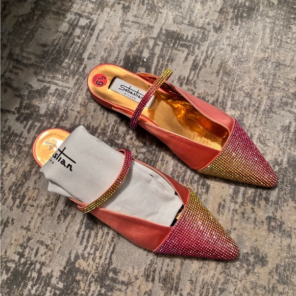 Sebastian Milano pink satin and sequins slides. Size 6 1/2. - Picture 5 of 5